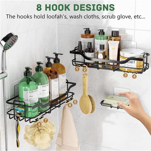 Shower Caddy 3-Pack, Adhesive Shower Organizer with Soap Holder - Picture 13 of 16